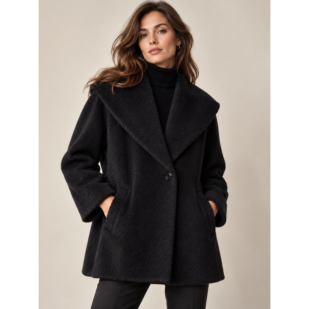 Cinzia Rocca Baby Llama Wool Coat US 10 IT 46 Black Made Italy Luxury Oversized